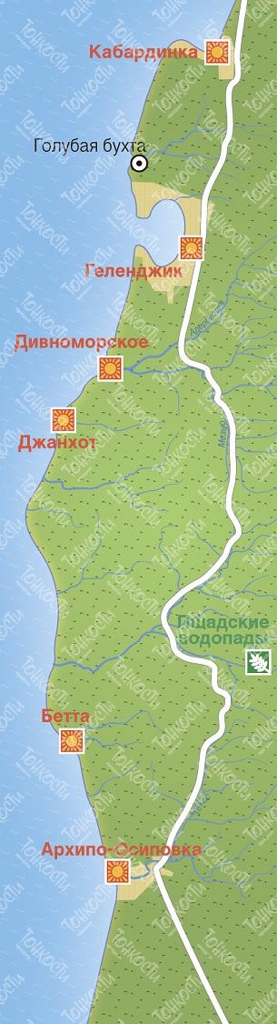 Карта Геленджика — подробная карта отелей, пляжей и туристических объектовГеленджика (Россия) на русском