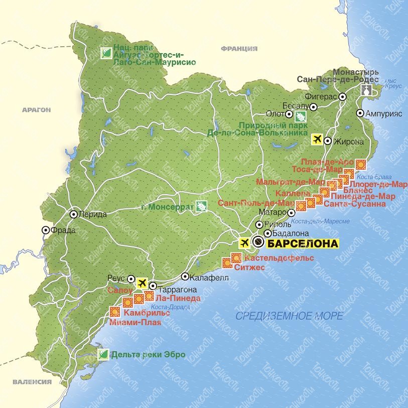 какие города входят в каталонию в испании