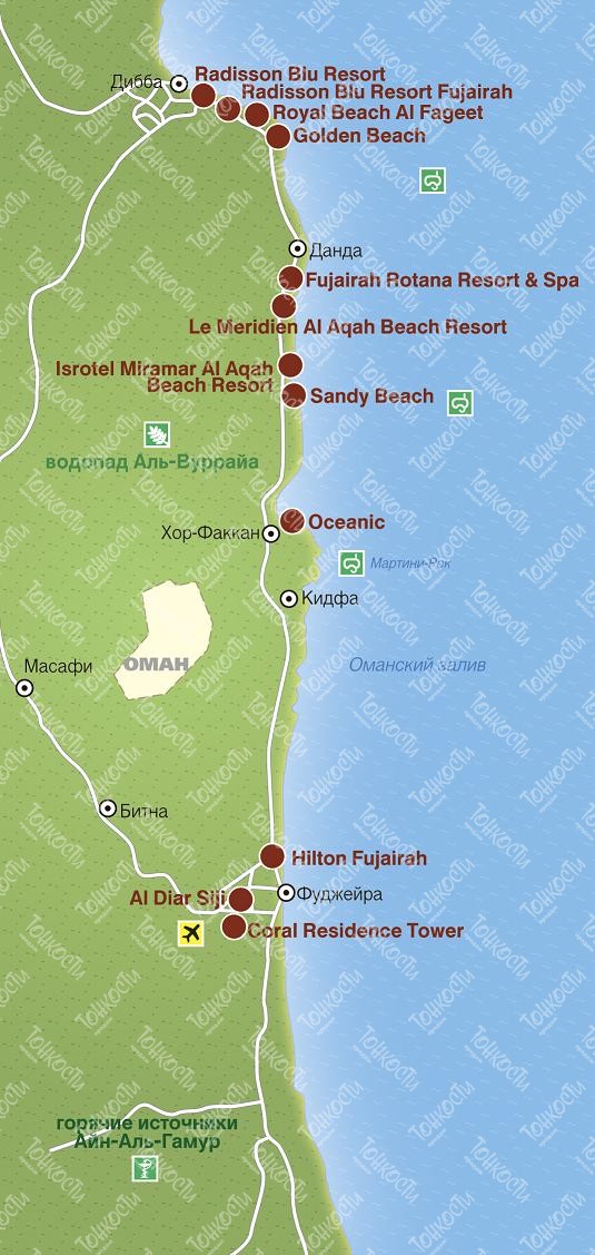 Карты Объединенных Арабских Эмиратов на русском языке: дороги, города икурорты на карте ОАЭ