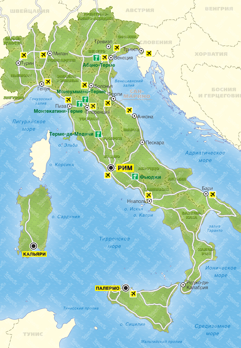Карты Италии на русском языке: дороги, города и курорты на карте Италии