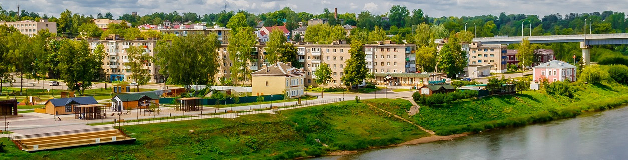 Панорамный вид на реку Волгу и город Ржев, Тверская область