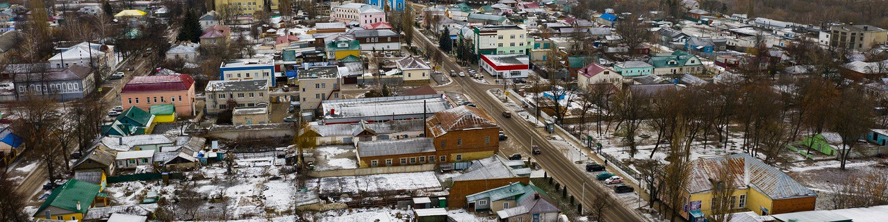 Вид с воздуха на российский город Данков в зимний день