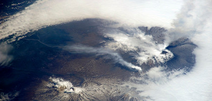 Вулканы Камчатки из космоса