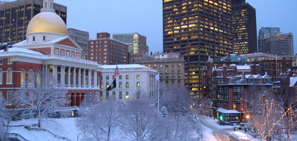 Капитолий штата Массачусетс после снегопада
