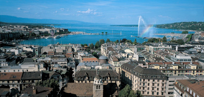 Вид с собора на город и озеро, Женева