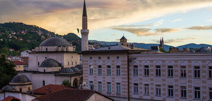 Виды вечернего Сараево, Босния и Герцеговина