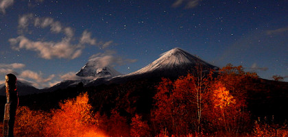 Вулкан Ключевской, вид ночью