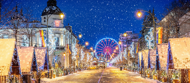 Зимний пейзаж в Яссах на Рождество, Румыния