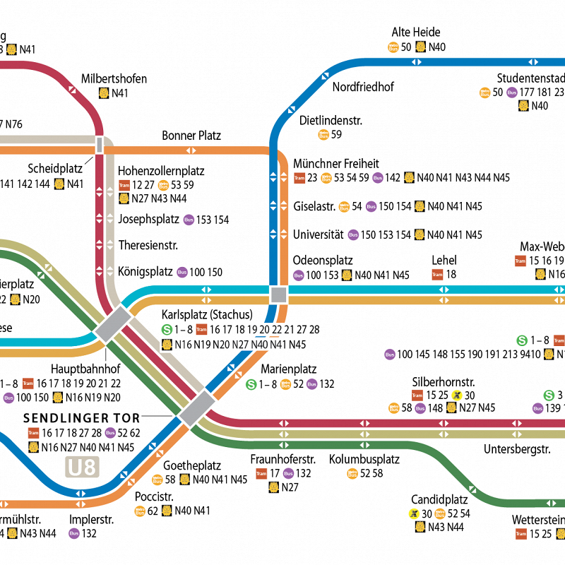 Карта метро мюнхена с зонами