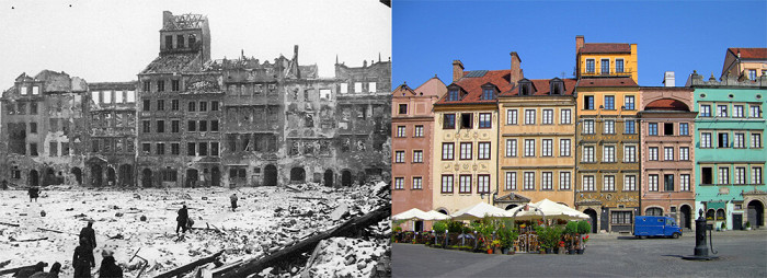 Разрушенные войной и возвращенные к жизни фото городов Европы тогда и сейчас1