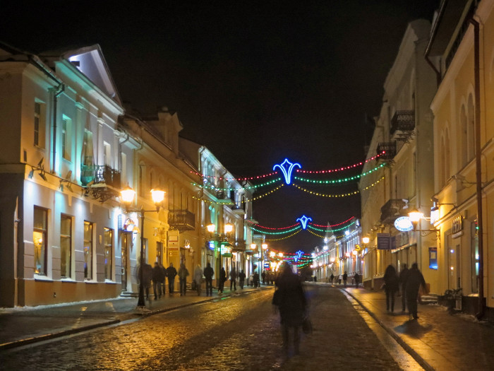 Советская улица в Гродно, вечернее освещение