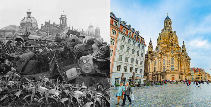 Разрушенные войной и возвращенные к жизни фото городов Европы тогда и сейчас4