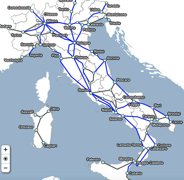 Карта поездов италии
