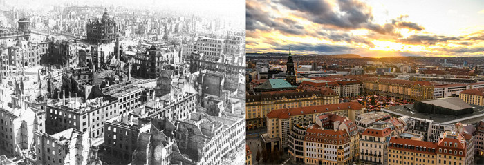 Разрушенные войной и возвращенные к жизни фото городов Европы тогда и сейчас5