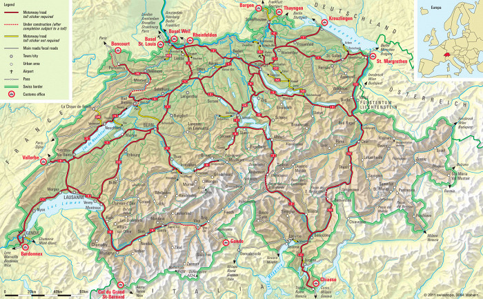 Карта платных дорог Швейцарии