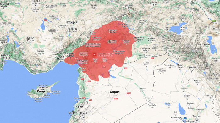 Карта землетрясения в Турции в феврале 2023