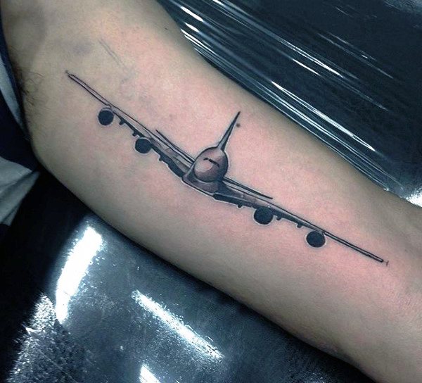 Mens-realistic-airplane-arm-travel-tattoos