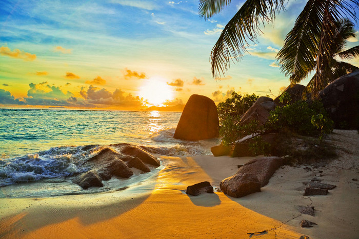 Райский пляж на закате, Сейшельские острова