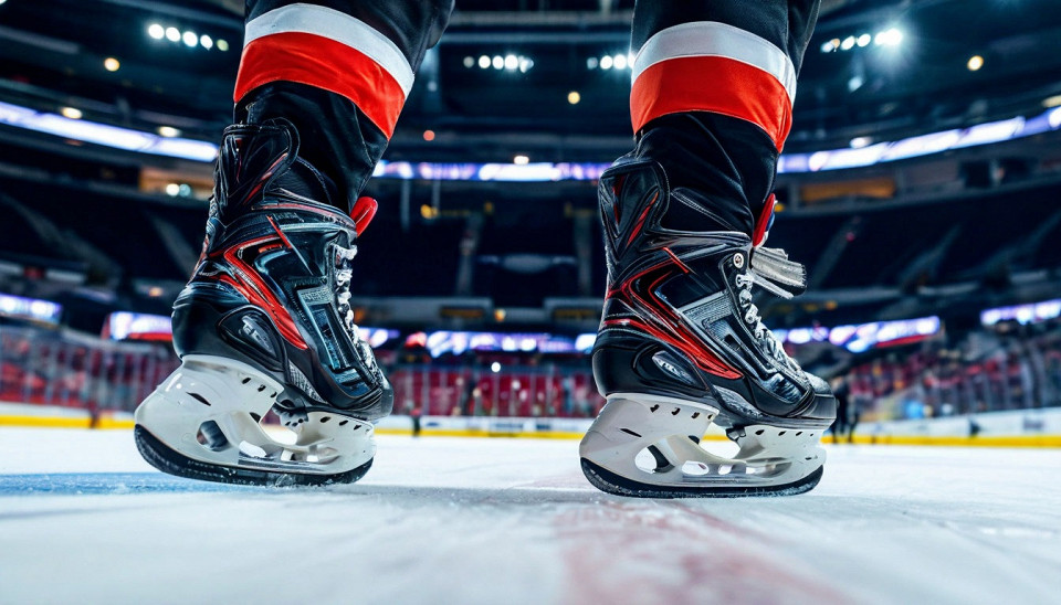 Хоккеист, коньки для хоккея на ногах