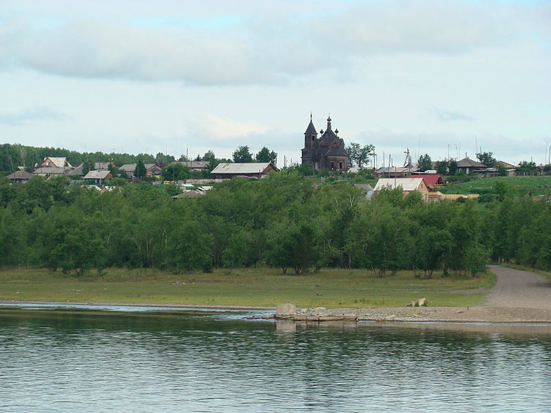 Вид на Барабаново с Енисея, Сибирь
