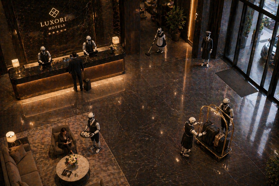 Лобби отеля, где работают роботы