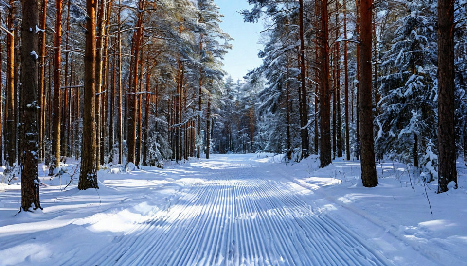 Вельвет для лыж в зимнем лесу