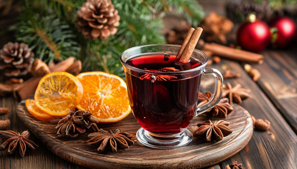 Глинтвейн в стеклянном стакане