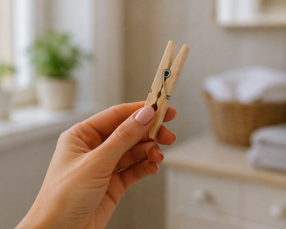 Бельевая прищепка в женской руке