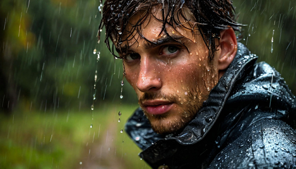 Мужчина под дождем