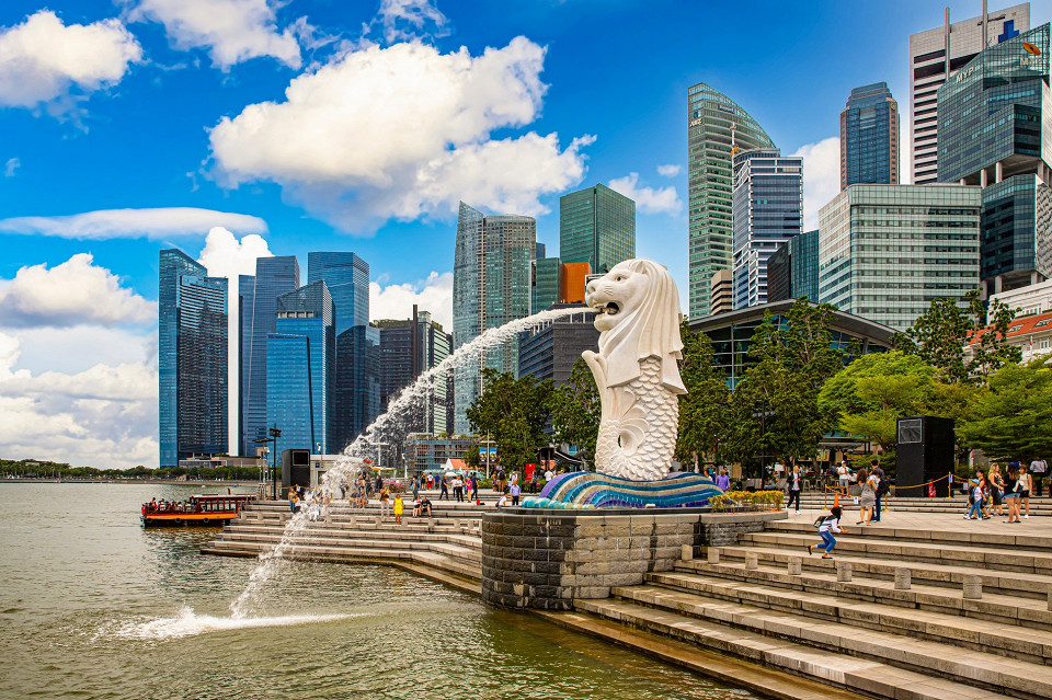 Горизонт Сингапура с Marina Bay Sands