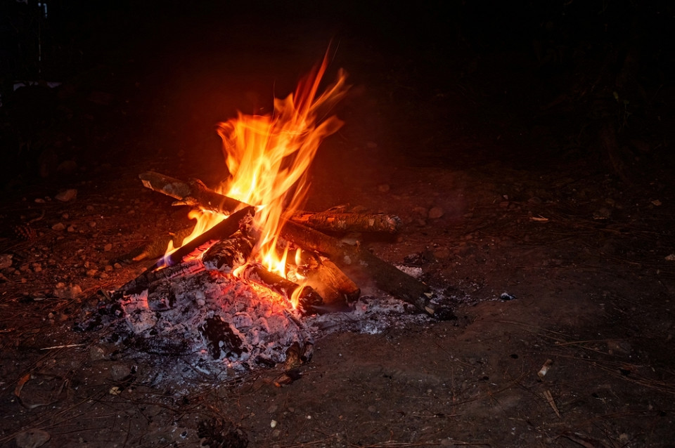 Костер горит в лесу