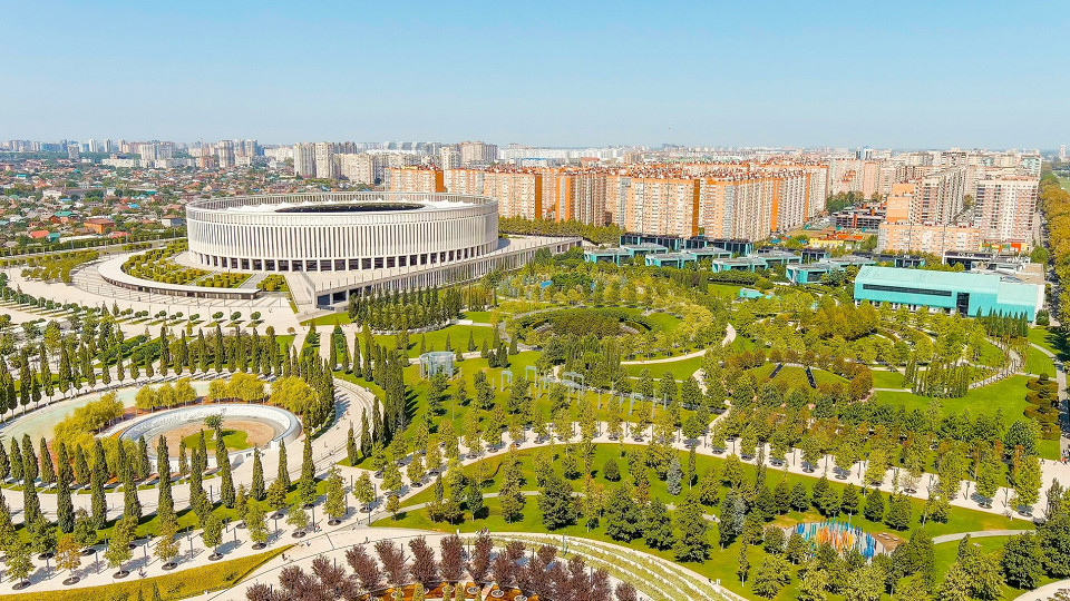 Вид на стадион в Краснодаре