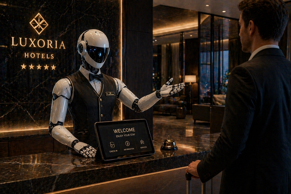 Робот встречает гостей на ресепшен