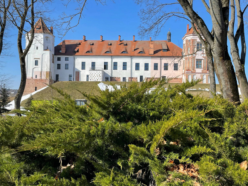 Мирский замок вдалеке