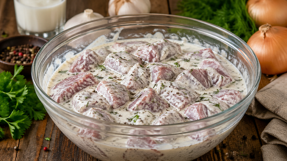Шашлык маринуется в кефире