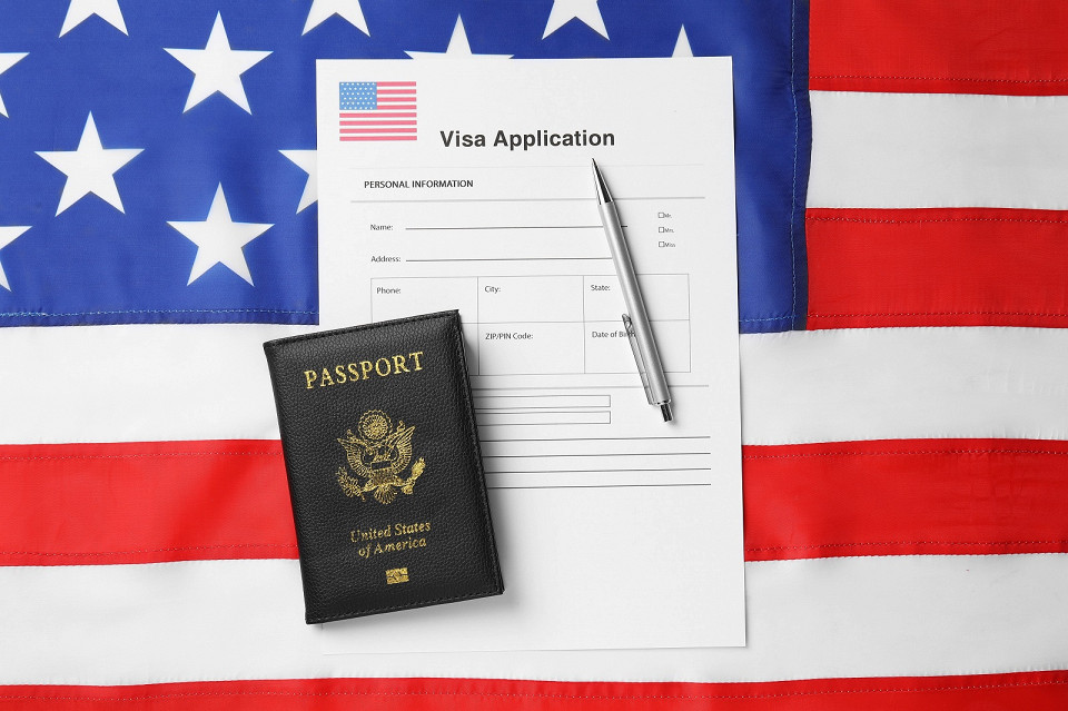 Виза в США, флаг, Америка
