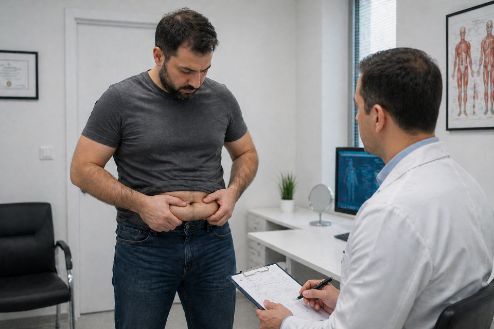 Мужчина с лишним весом на приеме у врача